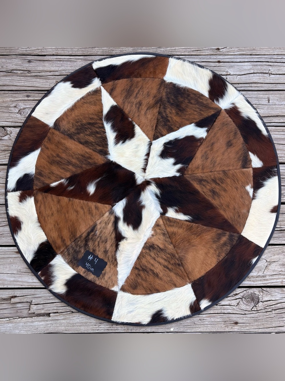 Round Authentic Cowhide Patchwork Rug